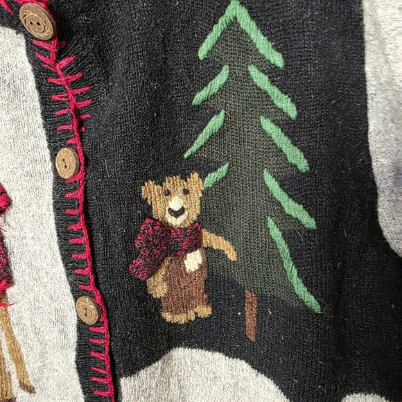 Holiday Lodge Cardigan Sweater Size Medium Christmas Holiday Cabin Moose Rustic - Picture 7 of 8